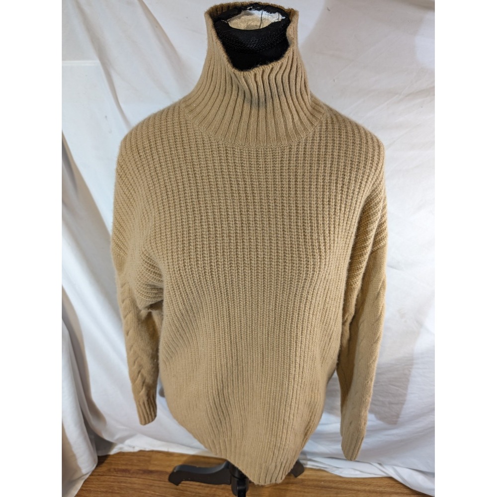 Gentle Herd Size Large Beige Wool Cashmere Blend Ribbed Mock Neck Sweater